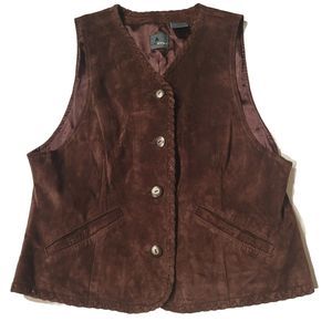 Liz Claiborne Women Adult Size 10 Sleeveless 100% Suede Brown Button Up Vest
